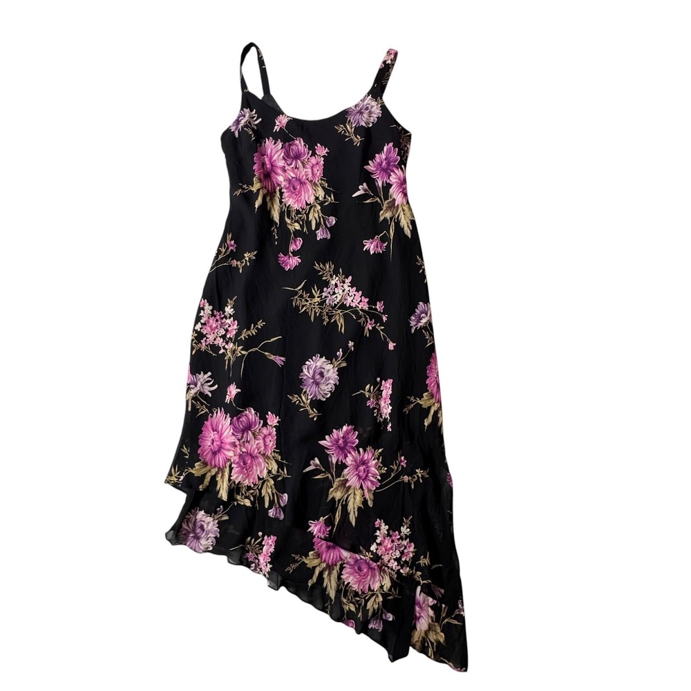 Evan-Picone Floral Midi Dress Womens 14 Black Excellent 90s Vintage Pullover